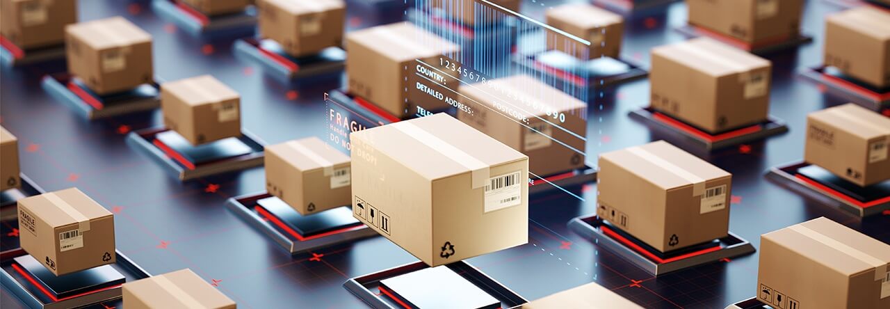Stacks of undelivered parcels in a warehouse